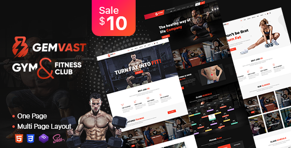 Gemvast – Gym Fitness Club Multi, Onepage Html template