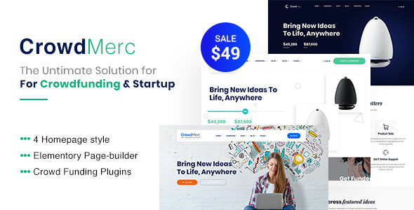 Crowdmerc – Crowdfunding Startup Fundraising WordPress Theme