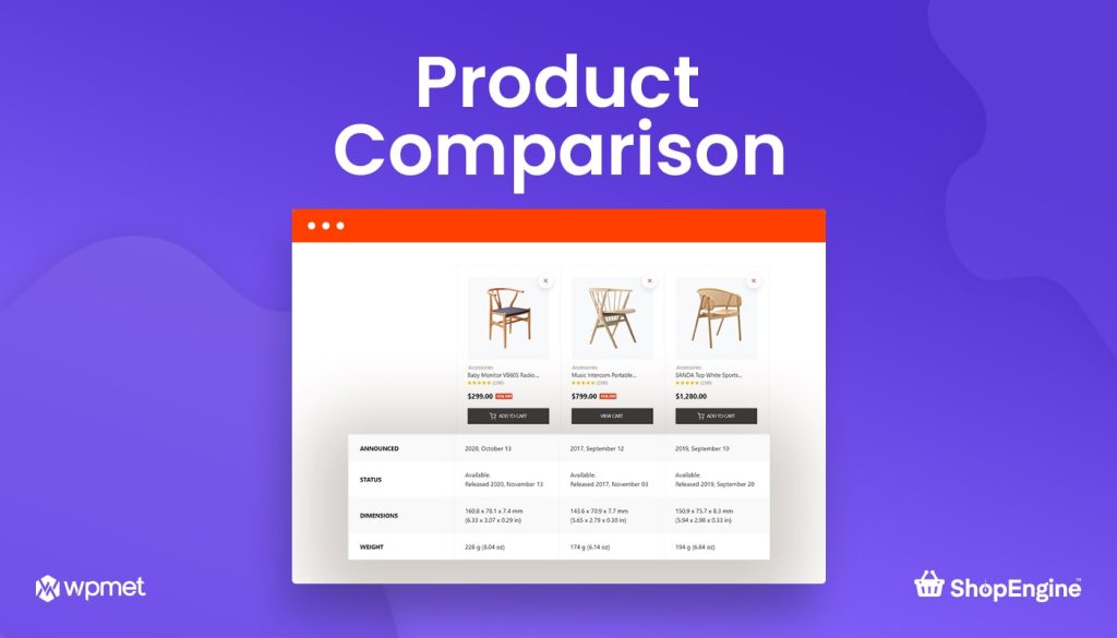 Product comparison module of ShopEngine