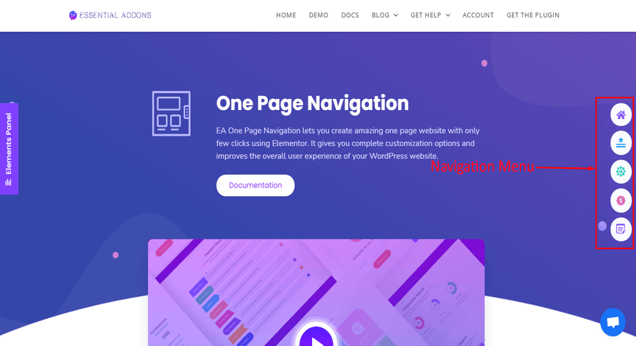 Essential addons one page navigation menu