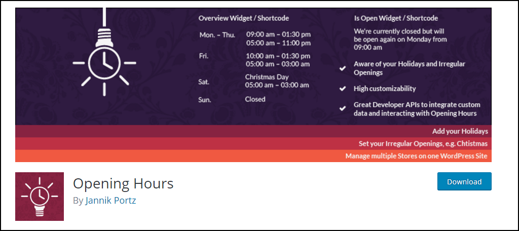 Opening hours business hours plugin