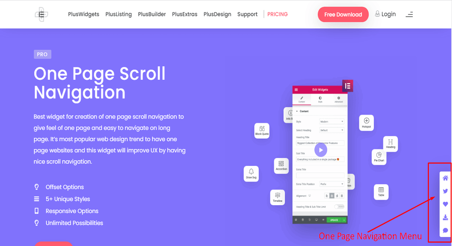 Plus addons one page navigation menu 