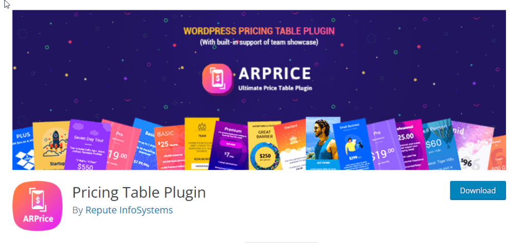 AR price WordPress Pricing table plugin