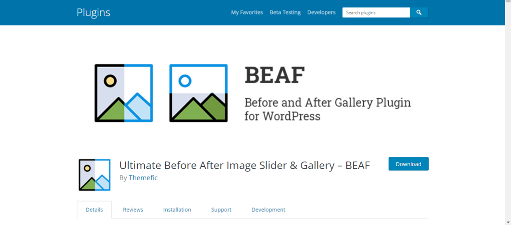 BEAF image comparison plugin for WordPress
