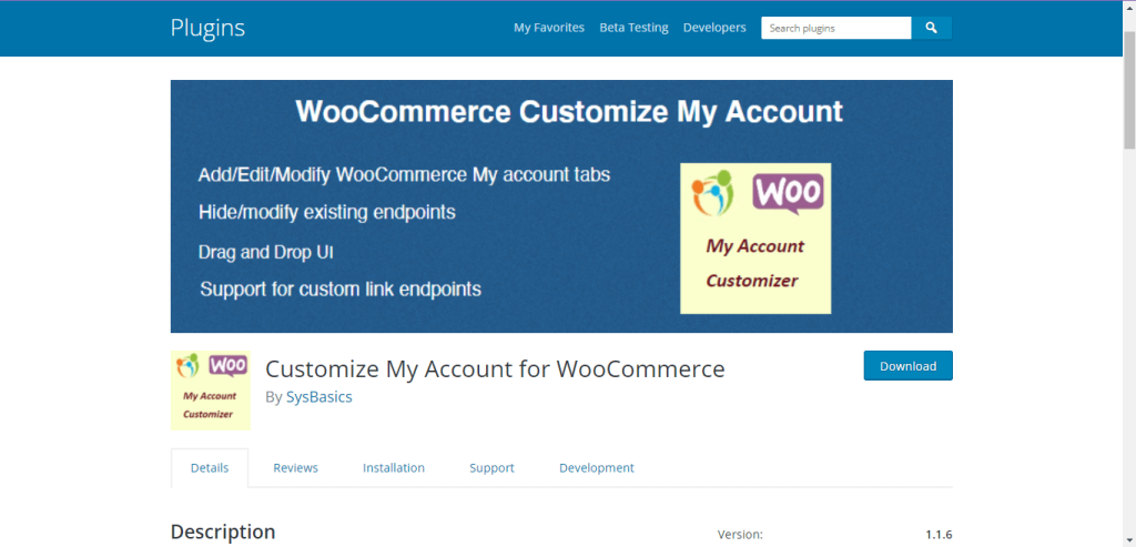 Customize My Account for WooCommerce By SysBasics plugin
