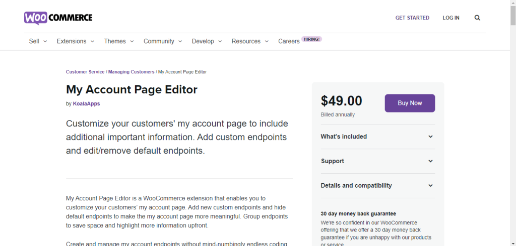 My account page editor WooCommerce plugin
