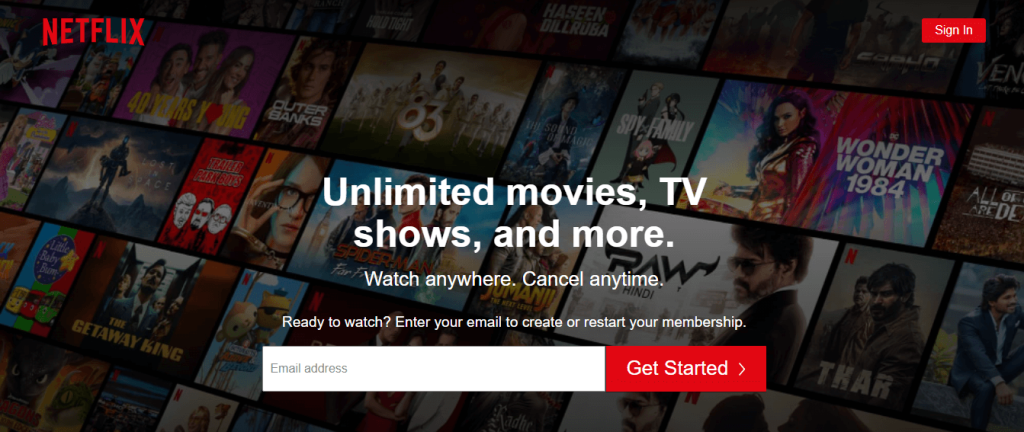 Netflix is landing page of streaming service