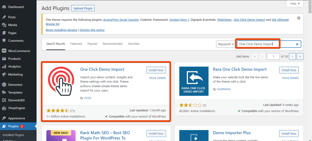One Click Demo Import plugin for WordPress