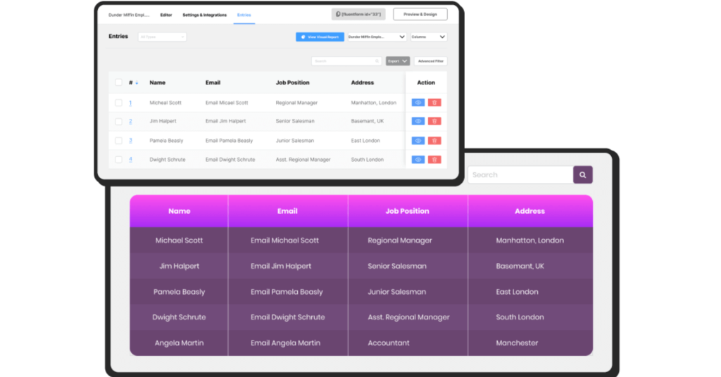 Ninja tables allow you to fetch form data and display them in tables