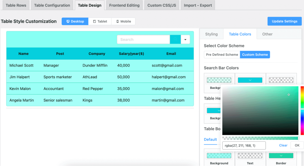 Limitless customization of tables using Ninja Tables