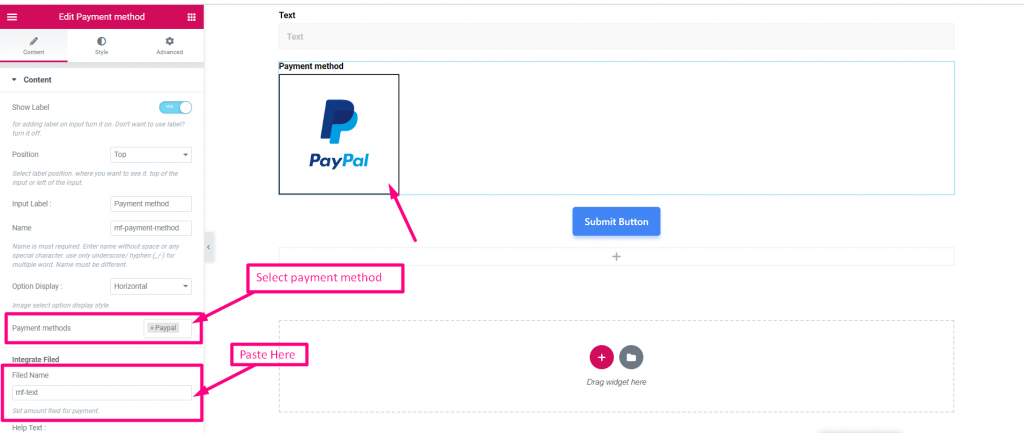 Choose PayPal for payment gateways using MetForm