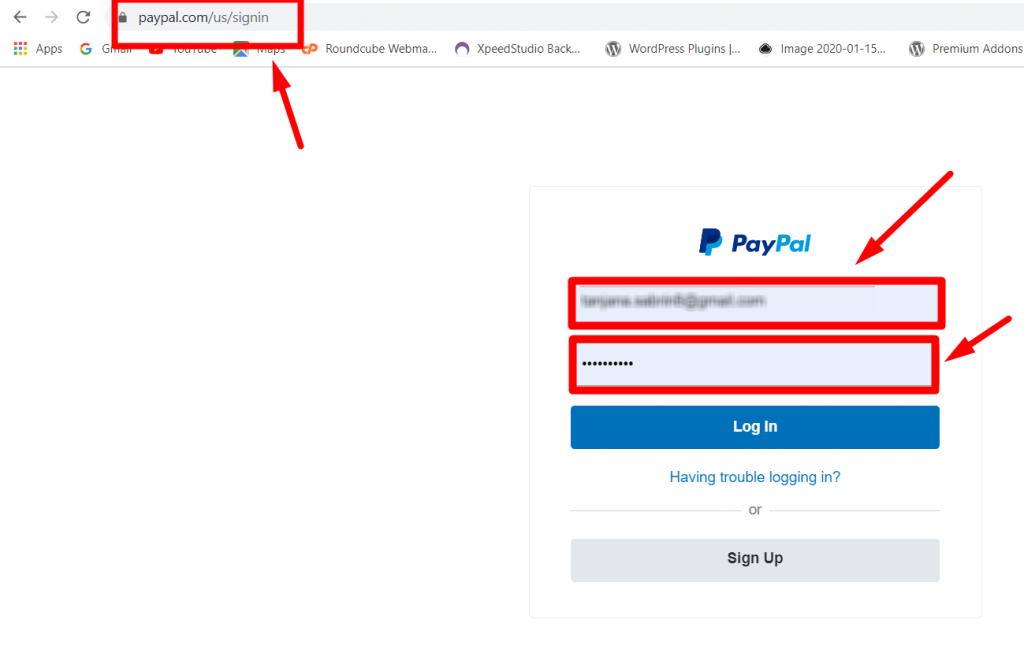 Login PayPal account