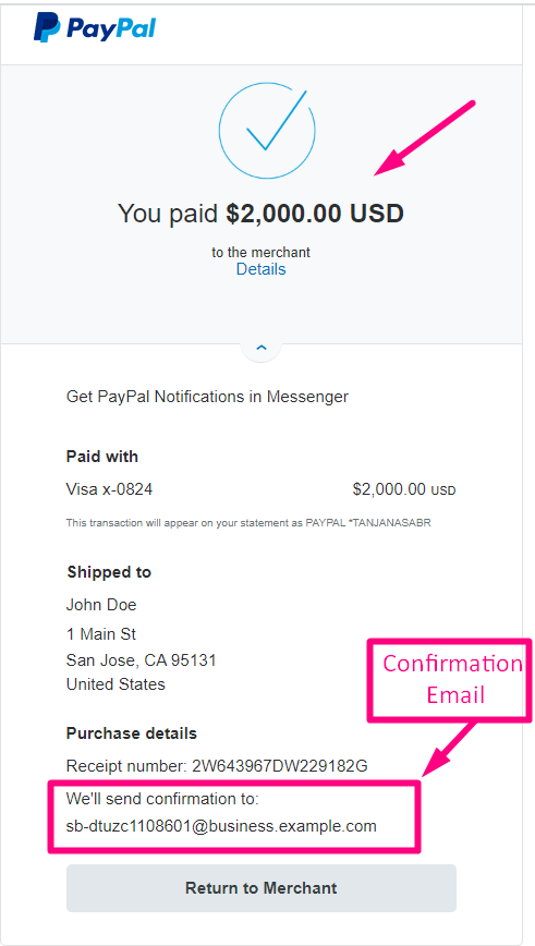 Get confirmation email from successful PayPal payment