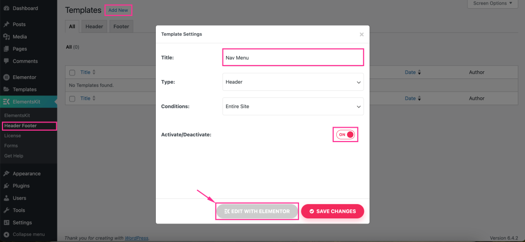 Create nav menu using ElementsKit