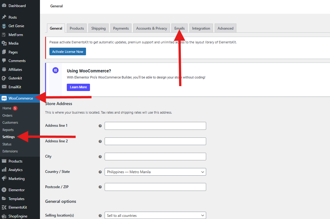 Editing an existing template in WooCommerce Global Settings