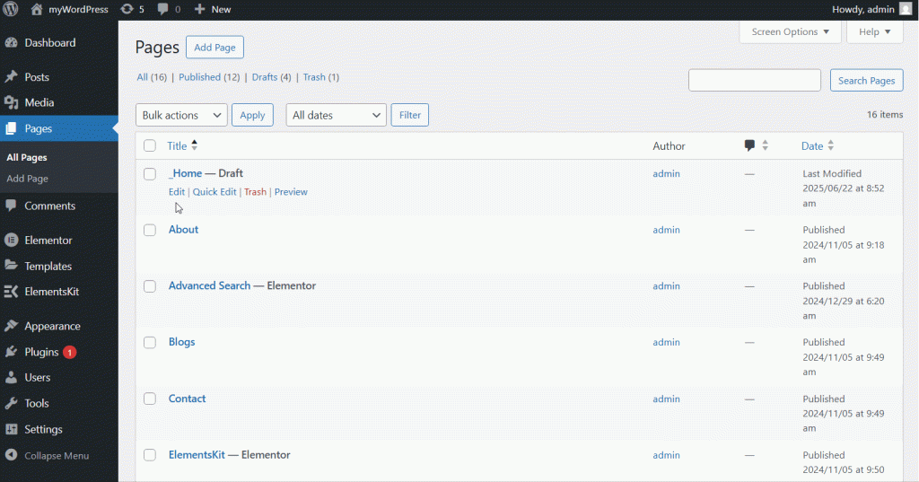 Open the page in Elementor to use the templates