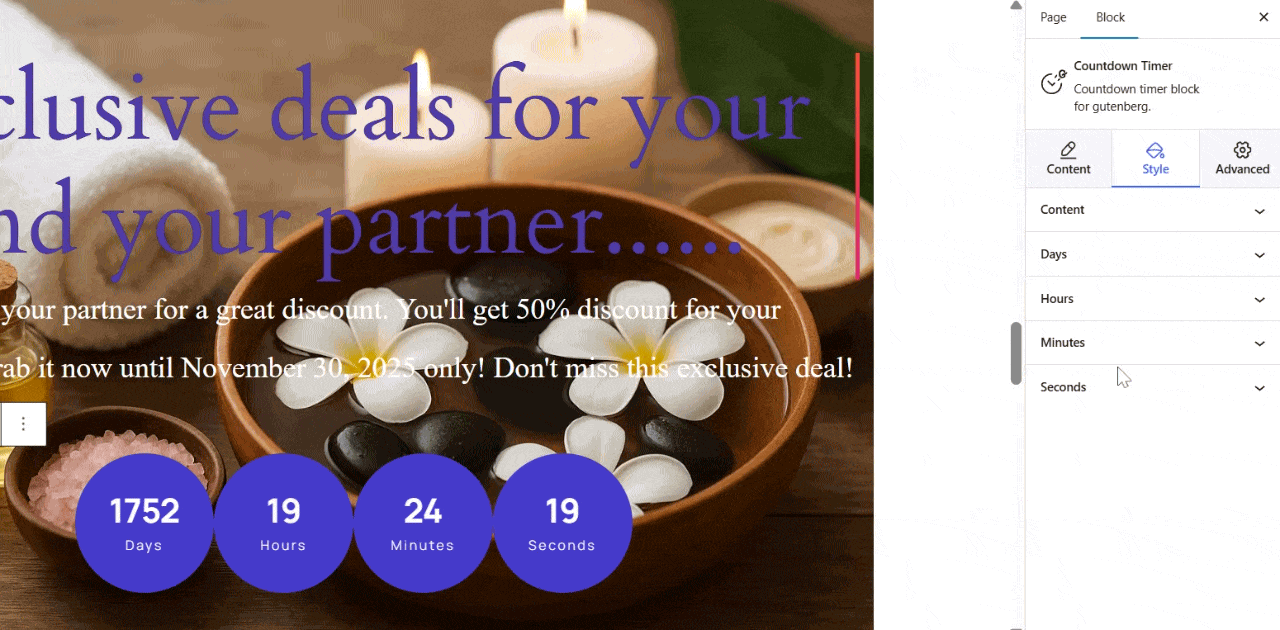 Customize countdown timer using advanced settings